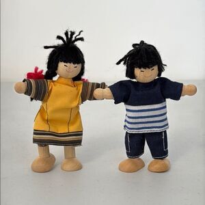 Wooden Doll Set with Yellow and Blue Outfits